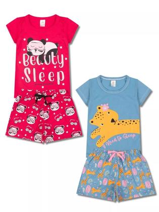 Imagem de Kit Sortido 8 Peças Pijama Curto Bebê Menina 4 Camisas 4 Bermudas Kit 4 Pijamas menina Bebê Roupa Infantil