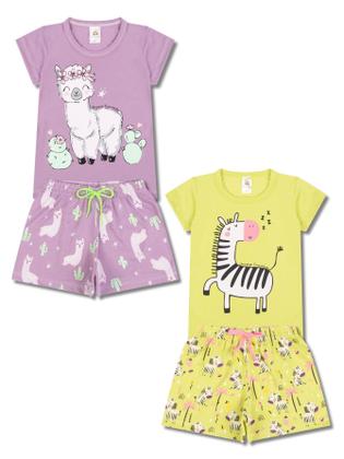 Imagem de Kit Sortido 8 Peças Pijama Curto infantil Menina 4 Camisas 4 Bermudas Kit 4 Pijamas menina Roupa Infantil