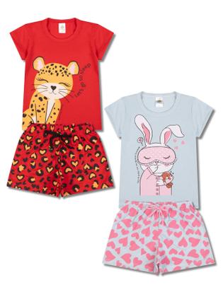 Imagem de Kit Sortido 8 Peças Pijama Curto infantil Menina 4 Camisas 4 Bermudas Kit 4 Pijamas menina Roupa Infantil
