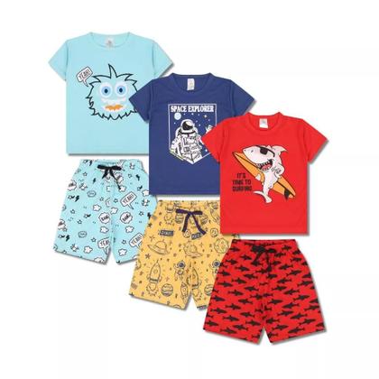 Imagem de Kit Sortido 8 Peças Pijama Curto infantil Menino 4 Camisas 4 Bermudas Kit 4 Pijamas menino Roupa Infantil
