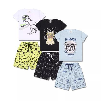 Imagem de Kit Sortido 8 Peças Pijama Curto infantil Menino 4 Camisas 4 Bermudas Kit 4 Pijamas menino Roupa Infantil