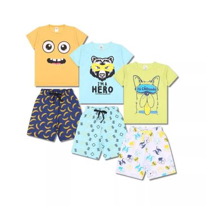 Imagem de Kit Sortido 8 Peças Pijama Curto infantil Menino 4 Camisas 4 Bermudas Kit 4 Pijamas menino Roupa Infantil