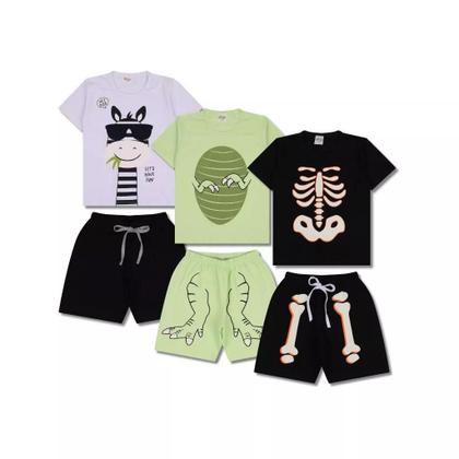 Imagem de Kit Sortido 8 Peças Pijama Curto infantil Menino 4 Camisas 4 Bermudas Kit 4 Pijamas menino Roupa Infantil