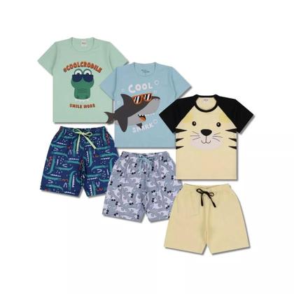 Imagem de Kit Sortido 8 Peças Pijama Curto infantil Menino 4 Camisas 4 Bermudas Kit 4 Pijamas menino Roupa Infantil