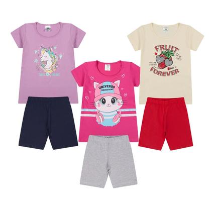 Imagem de Kit Sortido conjunto infantil menina 6 Peças de Roupas Bebê Menina Conjunto Ciclista Roupas infantil Menina