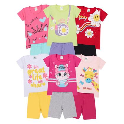 Imagem de Kit Sortido conjunto infantil menina 6 Peças de Roupas Bebê Menina Conjunto Ciclista Roupas infantil Menina