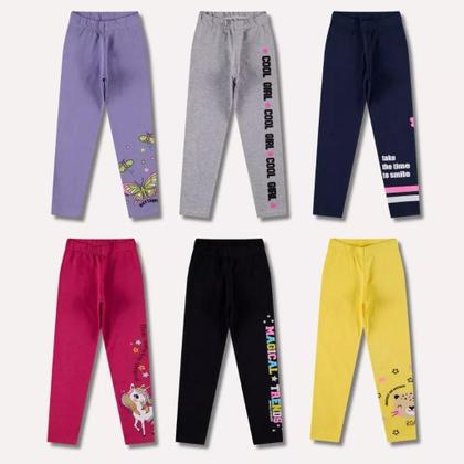 Imagem de Kit Sortido de 5 Calças Leggings de Cotton para Meninas Roupa Infantil Menina conforto para meninas