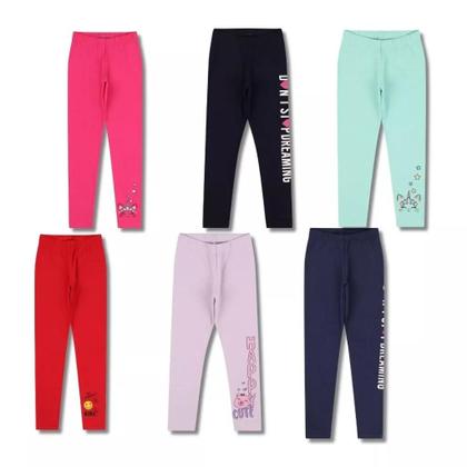 Imagem de Kit Sortido de 5 Calças Leggings de Cotton para Meninas Roupa Infantil Menina conforto para meninas