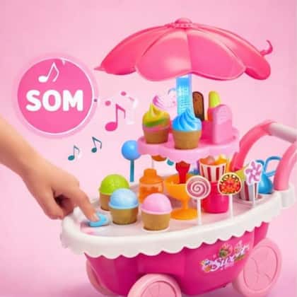 Imagem de Kit Sorveteria Musical Infantil Carrinho de Sorvete Com Luz, Som E Acessórios