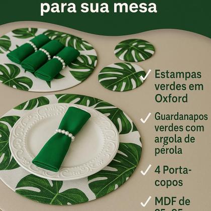 Imagem de Kit Sousplat 4 Lugares Redondo Para Mesa Posta Com Base MDF e Guardanapo