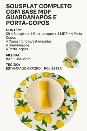 Imagem de Kit Sousplat 4 Lugares Redondo Para Mesa Posta Com Base MDF e Guardanapo