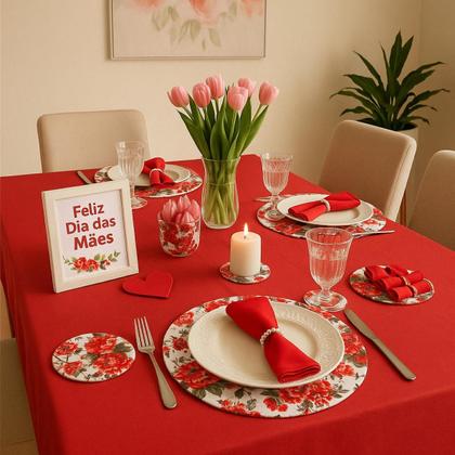 Imagem de Kit Sousplat 4 Lugares Redondo Para Mesa Posta Com Base MDF e Guardanapo