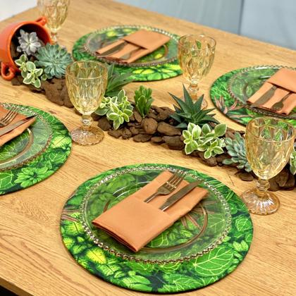 Imagem de Kit Sousplat Completo com Guardanapos e Pg Mesa Posta Folhagem Folhas
