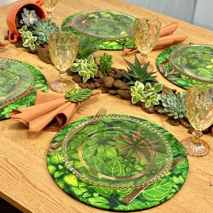 Imagem de Kit Sousplat Completo com Guardanapos e Pg Mesa Posta Folhagem Folhas