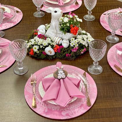 Imagem de Kit Sousplat Completo Jacquard Medalhão Páscoa Com Guardanapos e Pg