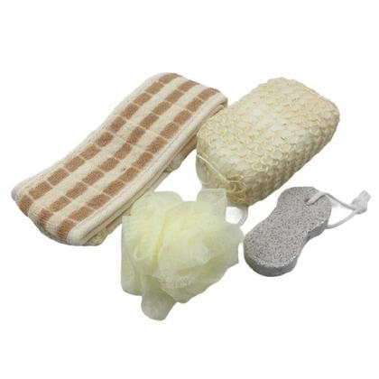 Imagem de Kit Spa Banho 4 Peças com Esponja, Pedra Pomes e Toalha Esfoliante
