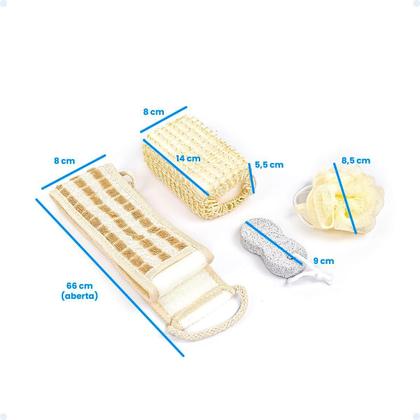 Imagem de Kit Spa Banho 4 Peças com Esponja, Pedra Pomes e Toalha Esfoliante