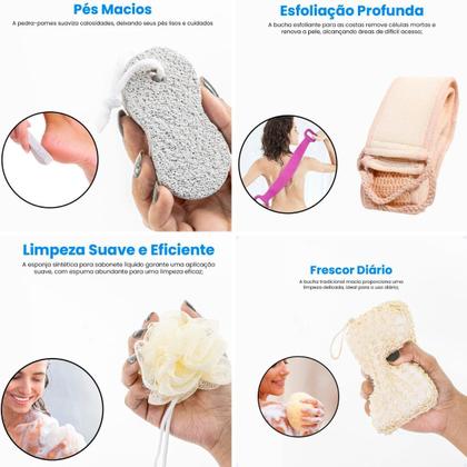 Imagem de Kit Spa Banho 4 Peças com Esponja, Pedra Pomes e Toalha Esfoliante