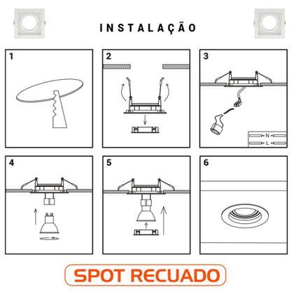 Imagem de Kit Spot Quadrado Recuado Embutir Direcionável 10x10cm GU10 + Lâmpada Dicróica MR16