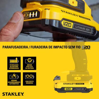 Imagem de Kit Stanley 20V V20  Parafusadeira Furadeira de Impacto SCD711C2K-BR  2 Baterias + Maleta