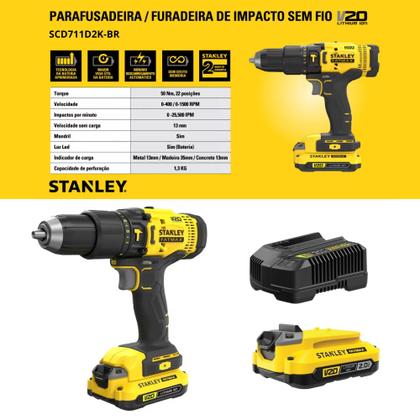 Imagem de Kit Stanley 20V V20  Parafusadeira Furadeira de Impacto SCD711C2K-BR  2 Baterias + Maleta
