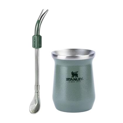 Imagem de Kit stanley bomba colher p/ mate e cuia térmica 236ml hammertone green