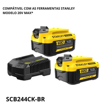 Imagem de Kit Stanley SCB244CK-BR  2 Baterias 20V 4Ah e Carregador Bivolt com LED Indicador
