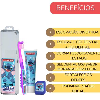 Imagem de Kit Stitch Creme Dental Escova de Dente Fio Dental Infantil