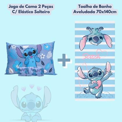 Imagem de Kit Stitch Jogo Lençol 2 Pçs + Toalha Banho Original Disney