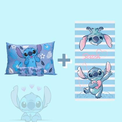 Imagem de Kit Stitch Jogo Lençol 2 Pçs + Toalha Banho Original Disney