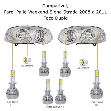 Imagem de Kit Super Led Palio Weekend Treking 2009 a 2013 Farol Baixo H1 + Alto H1 + Milha H1 20000 Lumens