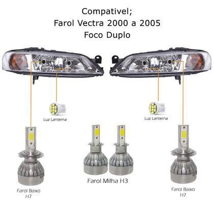 Imagem de Kit Super Led Vectra 2000 a 2005 Farol Baixo H7 + Milha H3 20000 Lumens