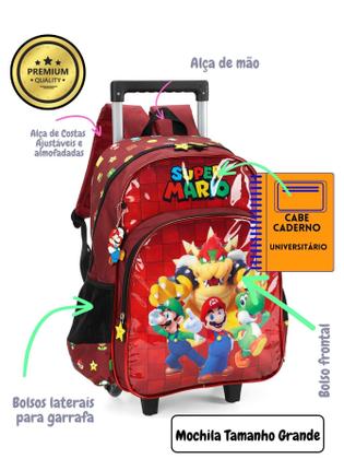 Imagem de Kit Super Mario Mochila Costas Rodas + Lancheira + Estojo V