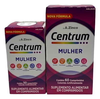 Imagem de Kit Suplemento Alimentar Centrum Mulher 60 Comprimidos + 30 Comprimidos