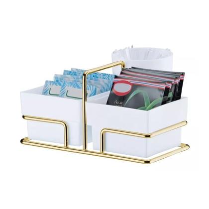 Imagem de Kit Suporte 40 Cápsulas 3 Corações + Porta Copos Sachês Guardanapos Dourado - Future