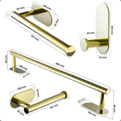 Imagem de Kit Suporte Acessórios Banheiro Lavabo Aço Inox Dourado Gold