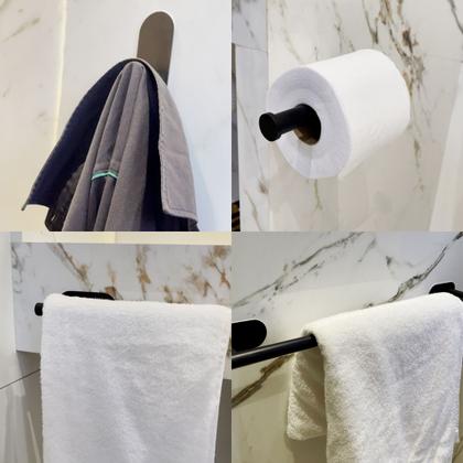 Imagem de Kit Suporte Acessórios Banheiro Lavabo Aço Inox Preto Fosco