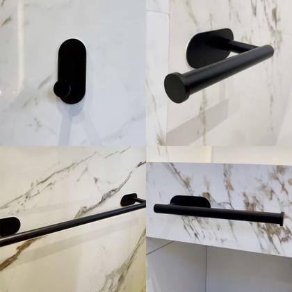 Imagem de Kit Suporte Acessórios Banheiro Lavabo Aço Inox Preto Fosco