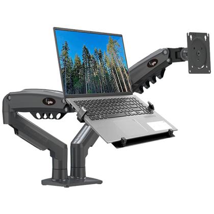 Imagem de Kit Suporte Articulado 2 Monitores Pistão a Gás F160N + Bandeja Apoio Notebook NBH-2