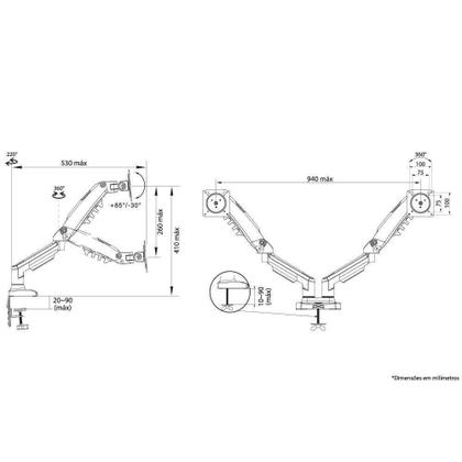 Imagem de Kit Suporte Articulado Monitor E Notebook Pistão F160 Nb + Bandeja Apoio Nbh-2