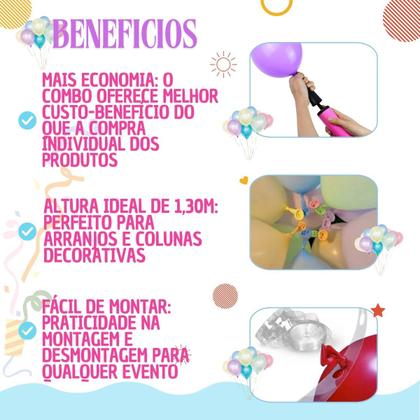 Imagem de Kit Suporte Balão 130m 7 Hastes + 4 Acessório para Decoração
