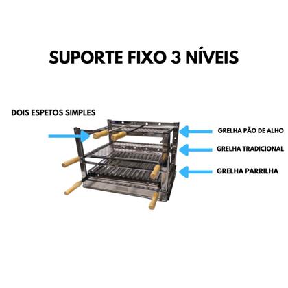 Imagem de Kit Suporte Churrasqueira Bancada +grelha+ Espeto Cód 913M 50F ESP - Pantheon Inox
