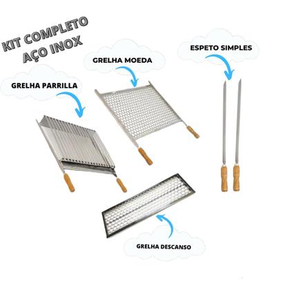 Imagem de Kit Suporte Churrasqueira Bancada +grelha+ Espeto Cód 913M 50F ESP - Pantheon Inox