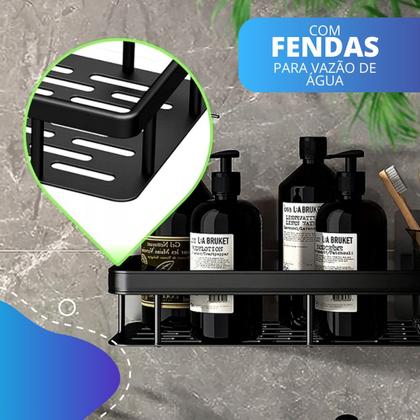 Imagem de Kit Suporte Duplo Porta Shampoo Sabonete Box Banheiro Fixação Adesivo Parede Preto