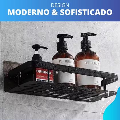 Imagem de Kit Suporte Duplo Porta Shampoo Sabonete Box Banheiro Fixação Adesivo Parede Preto