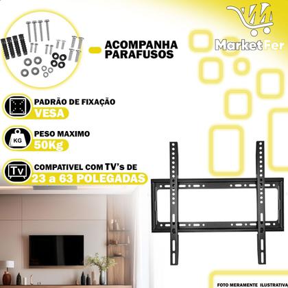 Imagem de Kit Suporte Fixo Universal 23 a 63 Para Monitor Painel Tv Smart Plasma Led Até 50Kg Escritório Casa