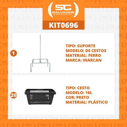 Imagem de KIT - Suporte para cestos de compras Duplo + 20 cestos D100 Preto supermercado, mercearia