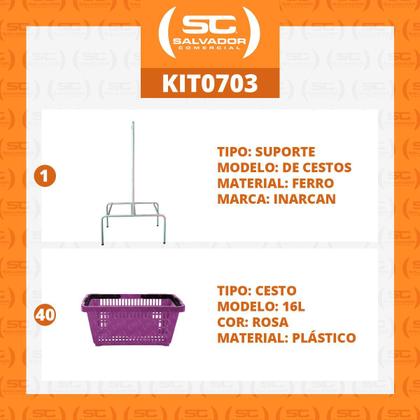 Imagem de KIT - Suporte para cestos de compras Duplo + 40 cestos D100 Rosa supermercado, mercearia