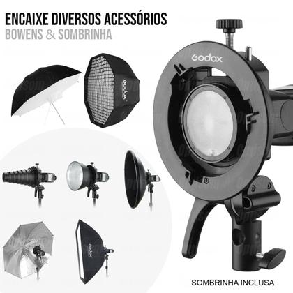 Imagem de Kit Suporte Para Flash Speedlite Godox S2 Com Sombrinha E Tripé 2m Preto e Prata
