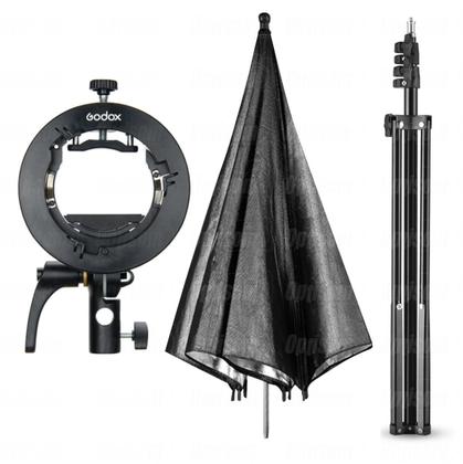 Imagem de Kit Suporte Para Flash Speedlite Godox S2 Com Sombrinha E Tripé 2m Preto e Prata